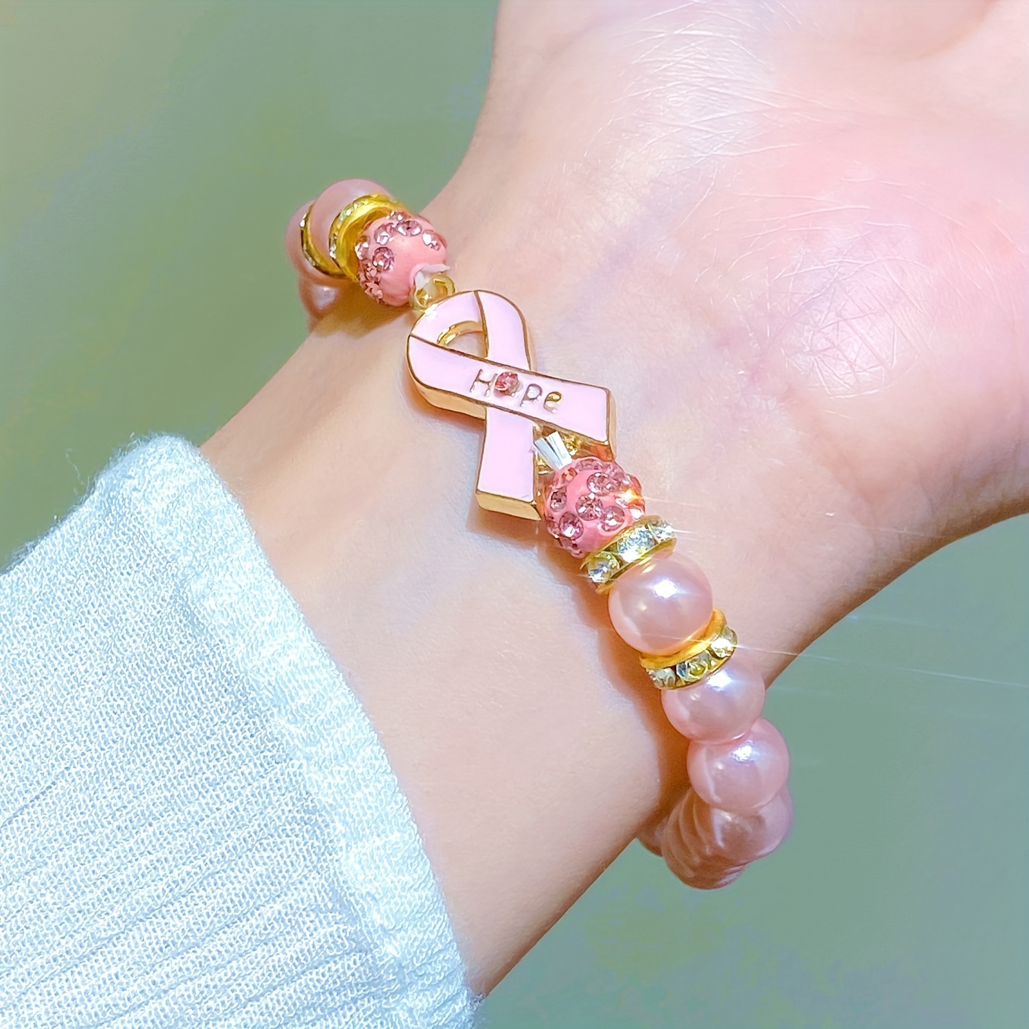 Women's Pink Beaded Bracelet, Elegant Everyday Wear